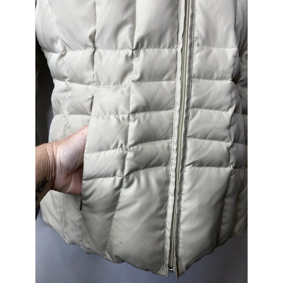 Calvin Klein Jacket Woman Medium White Hooded Goose Down Puffer Full Zip Coat - Picture 4 of 15
